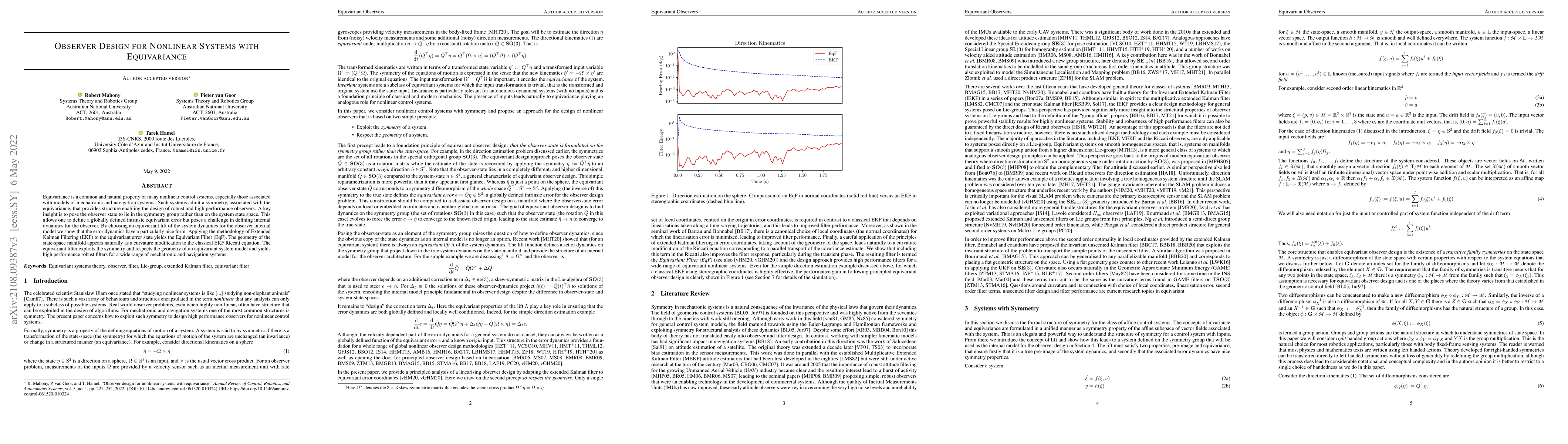 Thumbnail for Observer Design for Nonlinear Systems with Equivariance