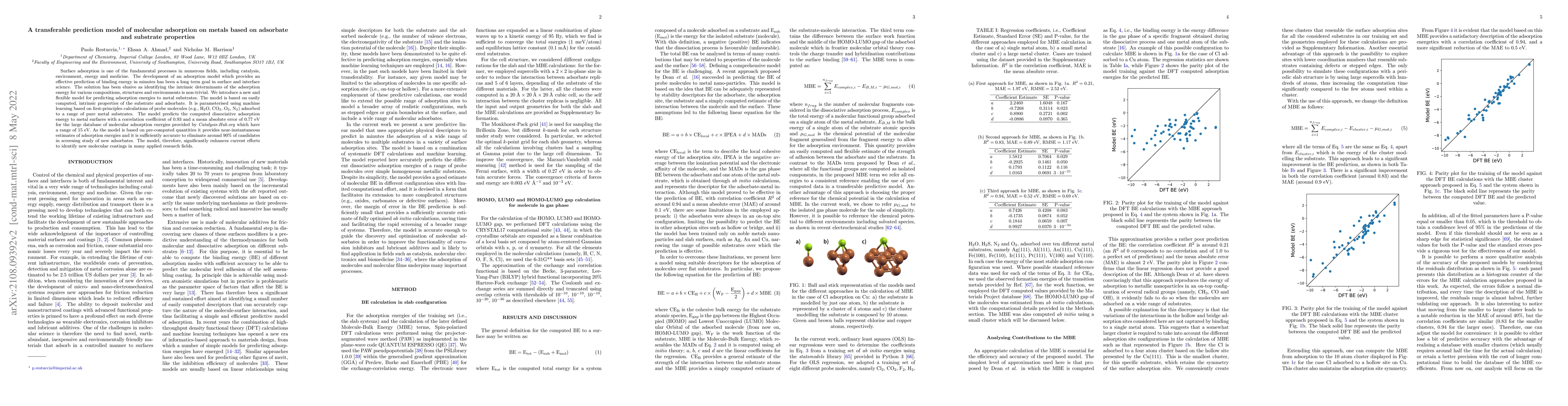 Thumbnail for A transferable prediction model of molecular adsorption on metals based
  on adsorbate and substrate properties