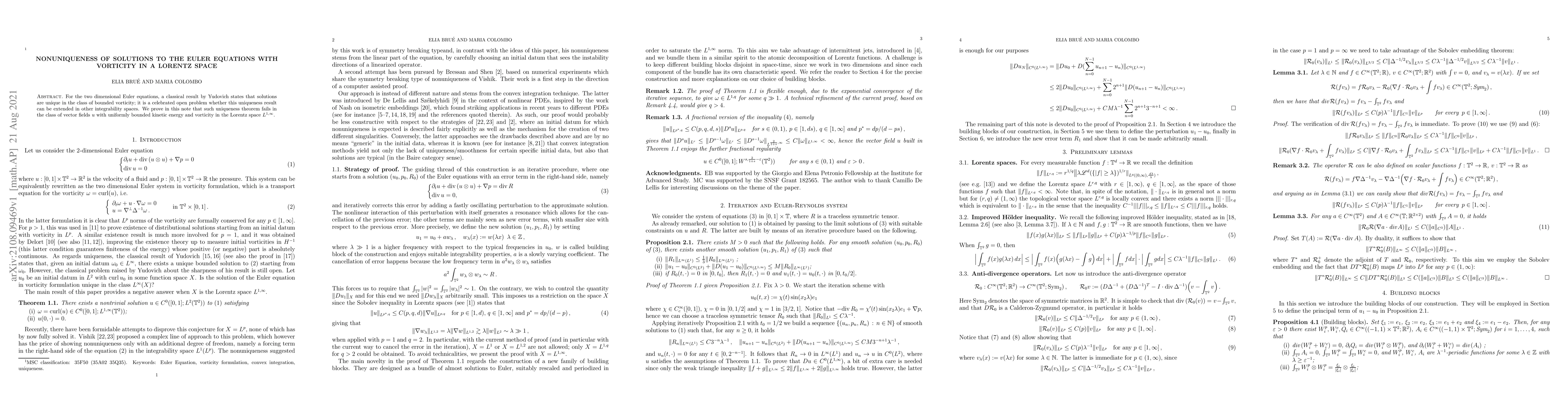 Thumbnail for Nonuniqueness of solutions to the Euler equations with vorticity in a
  Lorentz space