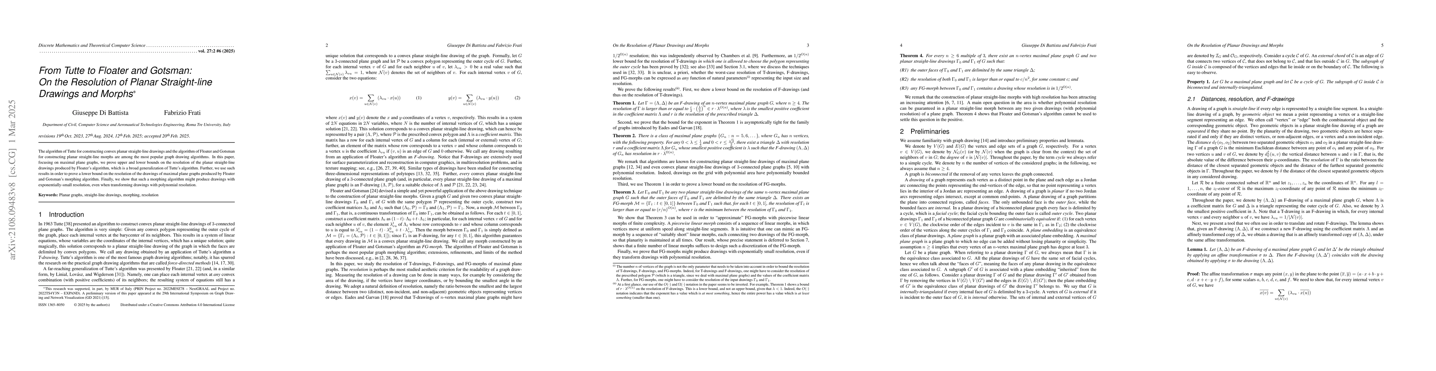 Thumbnail for From Tutte to Floater and Gotsman: On the Resolution of Planar
  Straight-line Drawings and Morphs