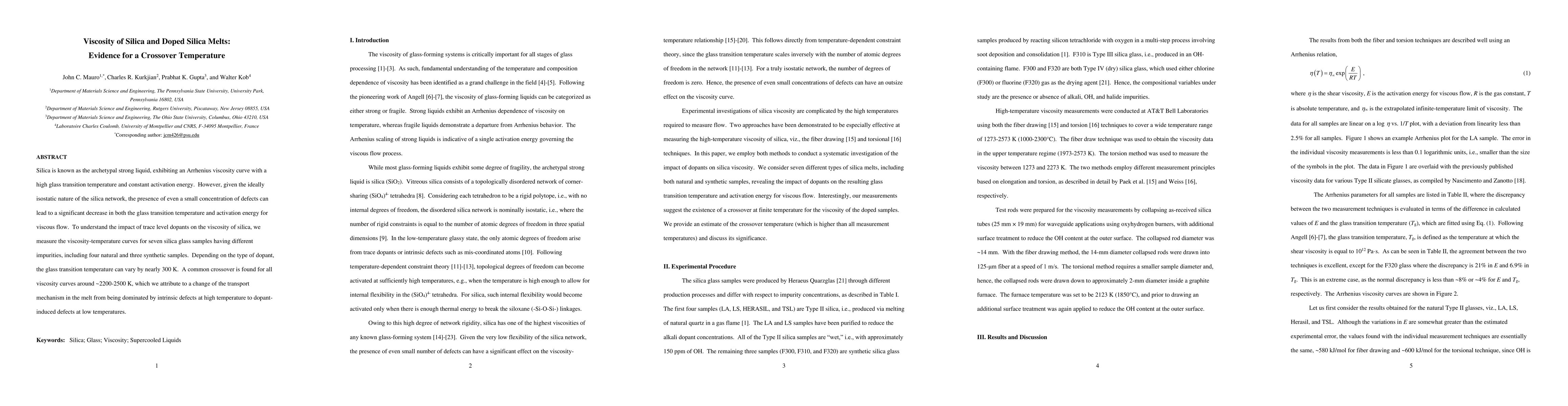 Thumbnail for Viscosity of Silica and Doped Silica Melts: Evidence for a Crossover
  Temperature