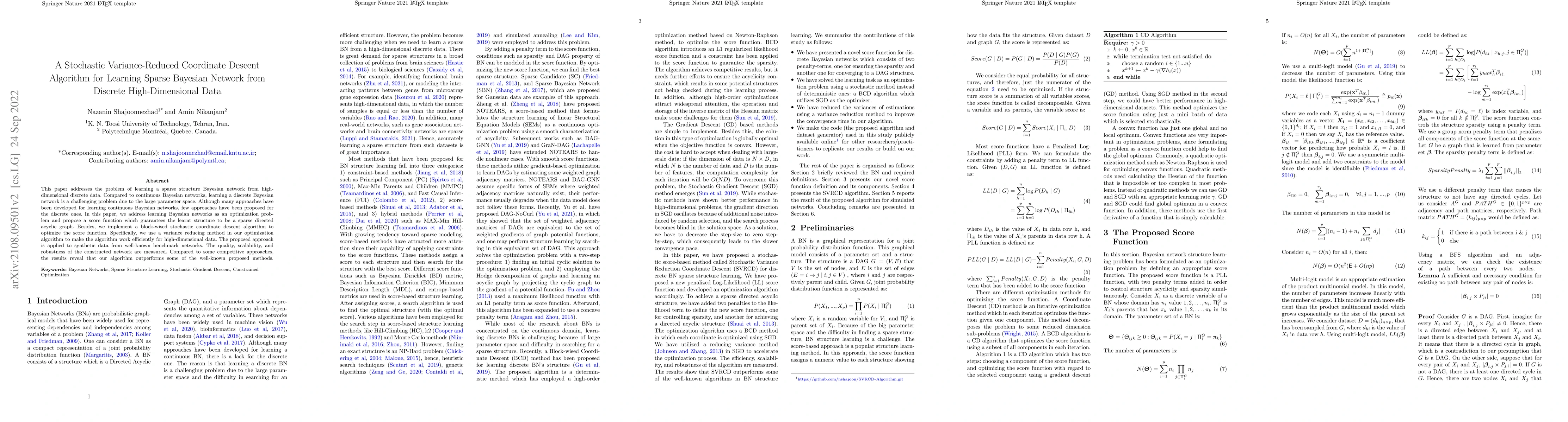 Thumbnail for A Stochastic Variance-Reduced Coordinate Descent Algorithm for Learning
  Sparse Bayesian Network from Discrete High-Dimensional Data