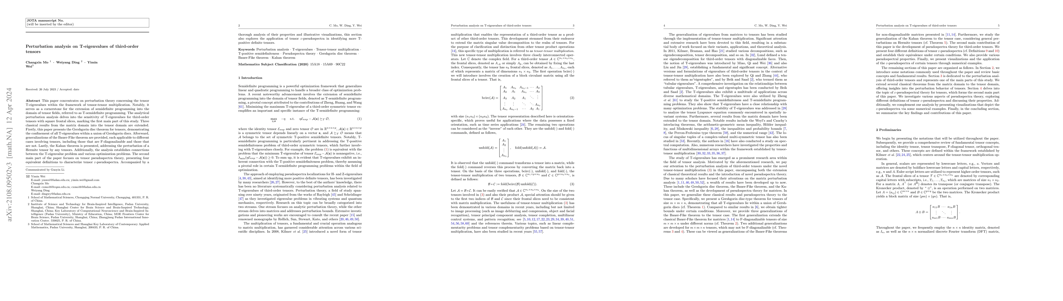 Thumbnail for Perturbation analysis on T-eigenvalues of third-order tensors