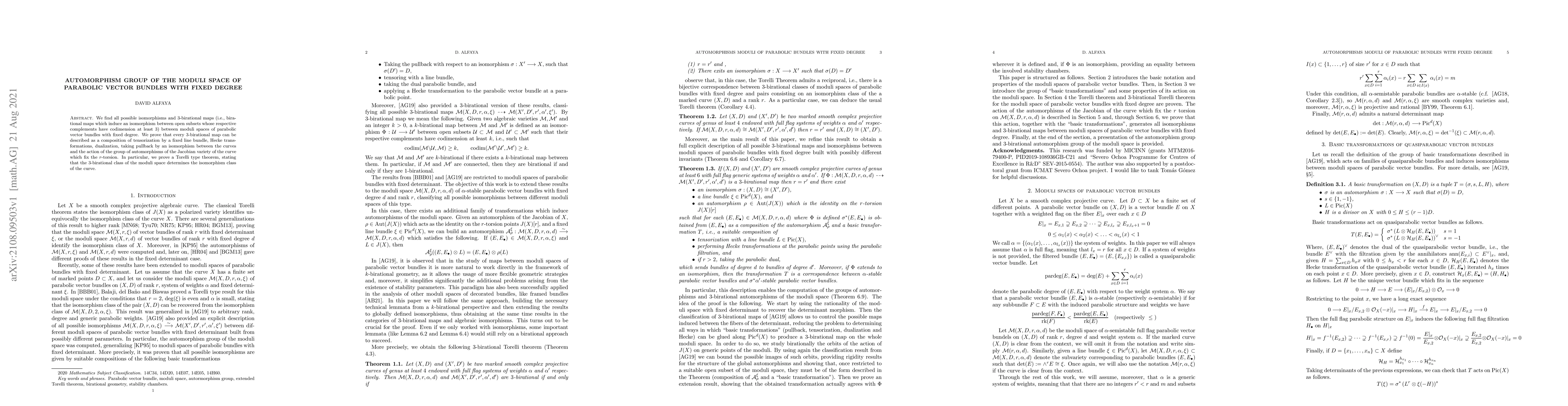 Thumbnail for Automorphism group of the moduli space of parabolic vector bundles with
  fixed degree