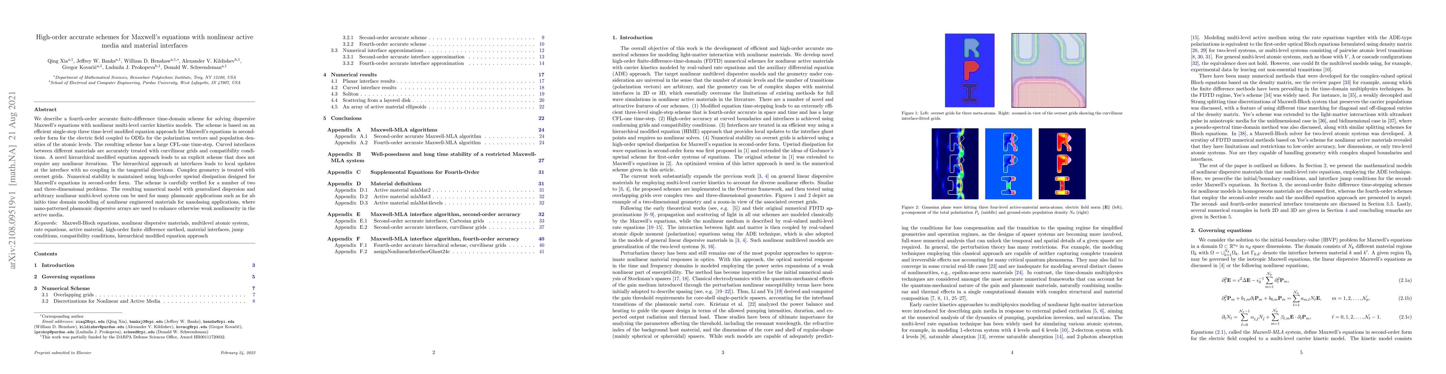 Thumbnail for High-order accurate schemes for Maxwell's equations with nonlinear
  active media and material interfaces