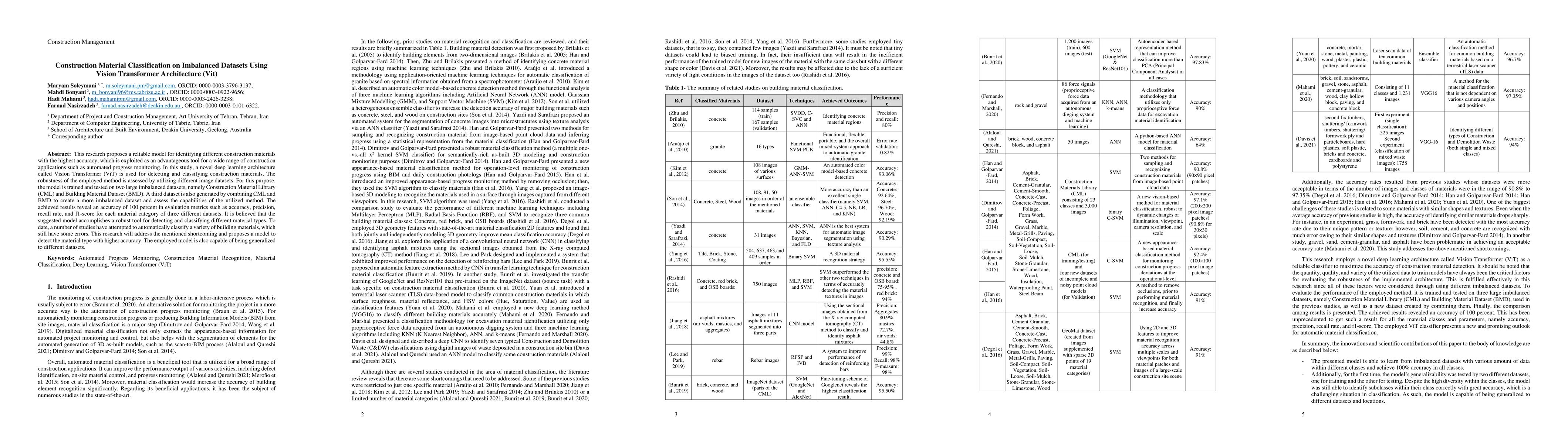 Thumbnail for Construction material classification on imbalanced datasets using Vision
  Transformer (ViT) architecture