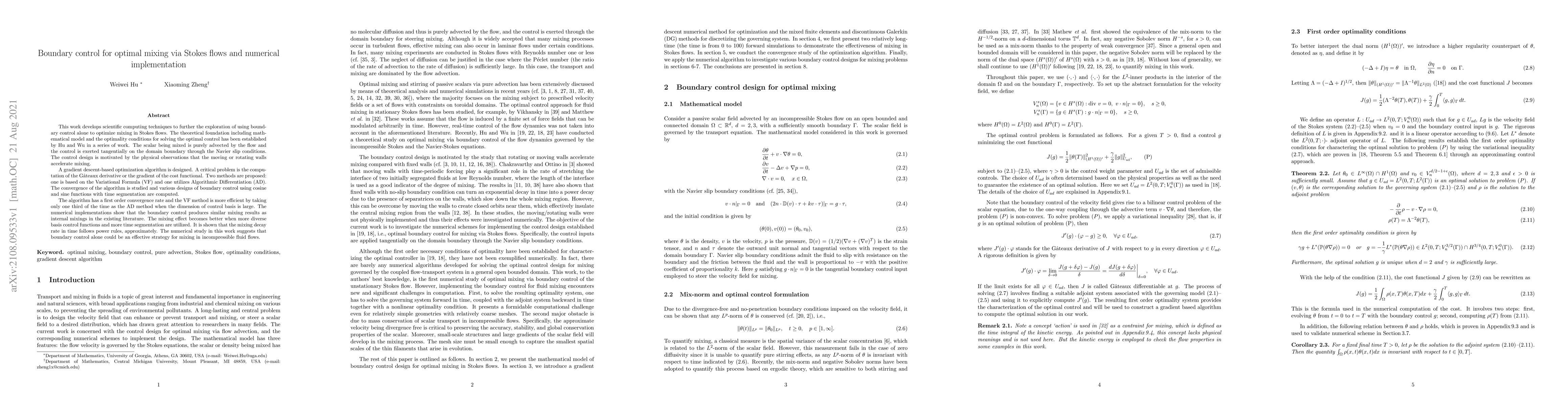 Thumbnail for Boundary control for optimal mixing via Stokes flows and numerical
  implementation