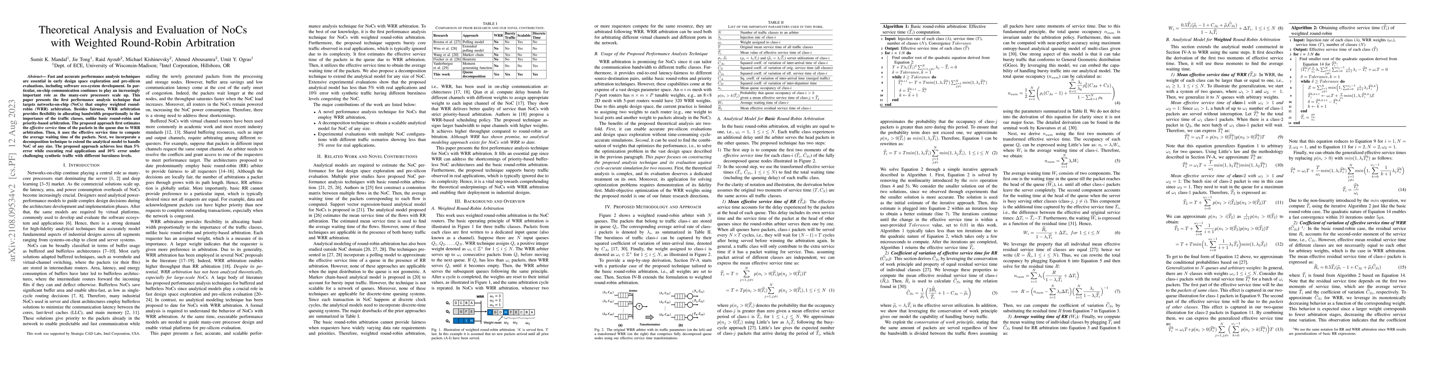 Thumbnail for Theoretical Analysis and Evaluation of NoCs with Weighted Round-Robin
  Arbitration