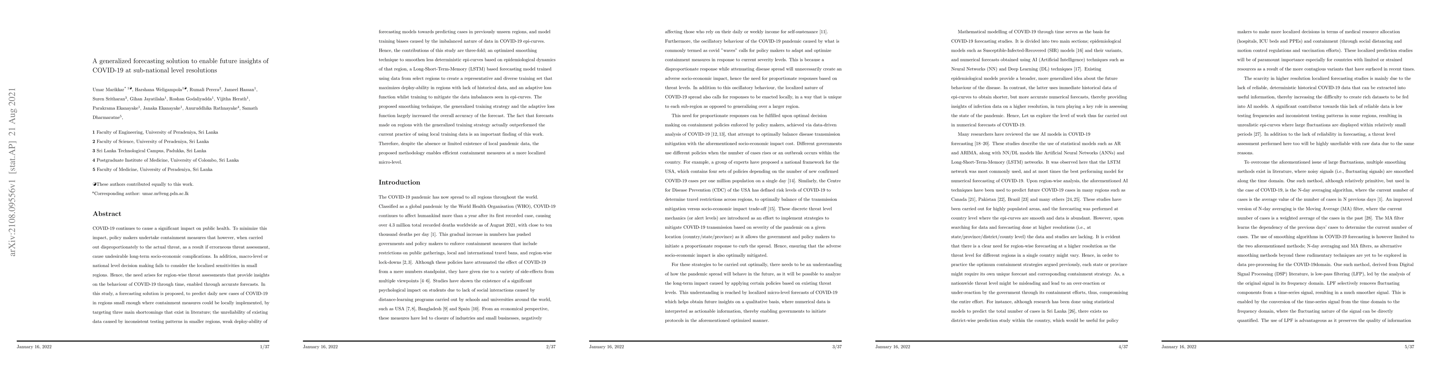 Thumbnail for A generalized forecasting solution to enable future insights of COVID-19
  at sub-national level resolutions