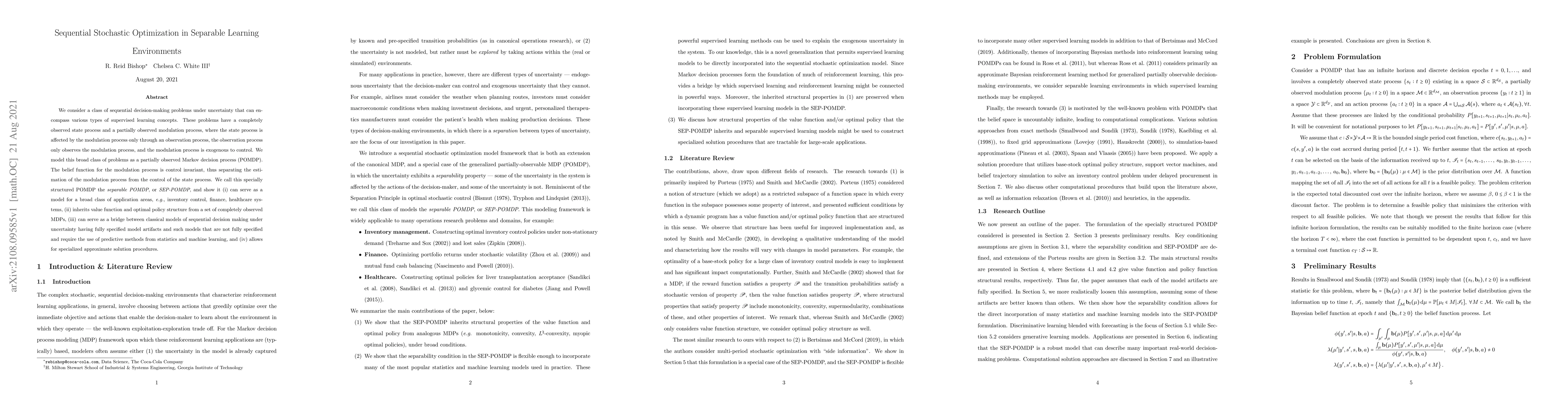 Thumbnail for Sequential Stochastic Optimization in Separable Learning Environments