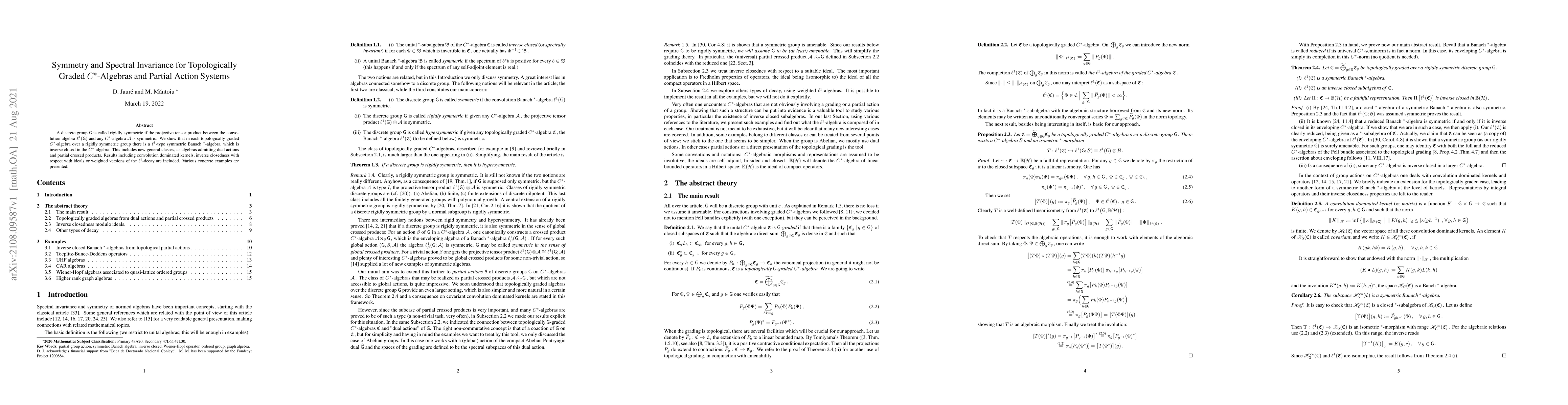Thumbnail for Symmetry and Spectral Invariance for Topologically Graded C*-Algebras
  and Partial Action Systems
