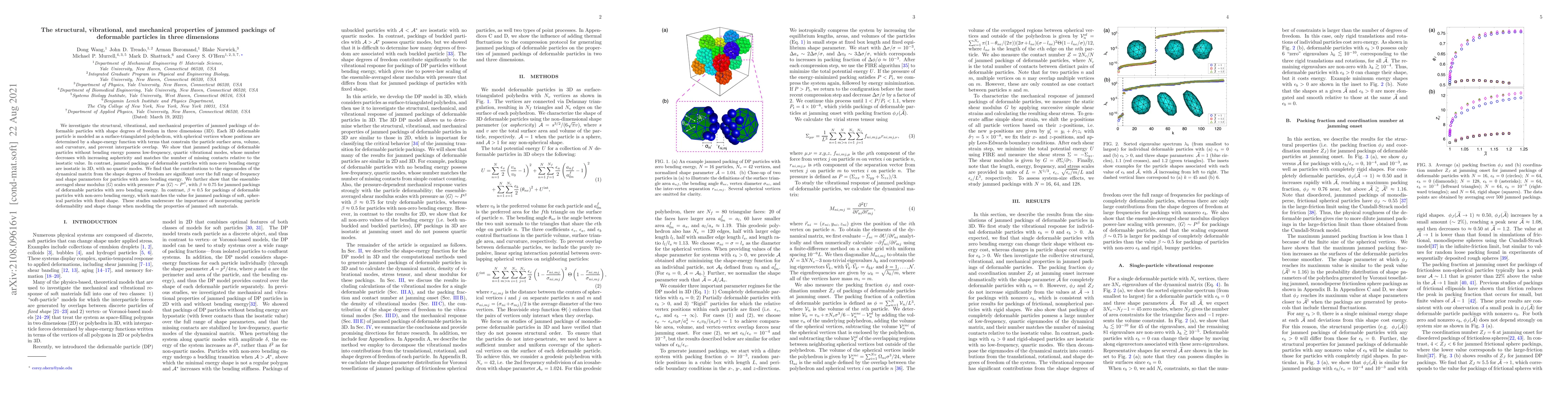 Thumbnail for The structural, vibrational, and mechanical properties of jammed
  packings of deformable particles in three dimensions