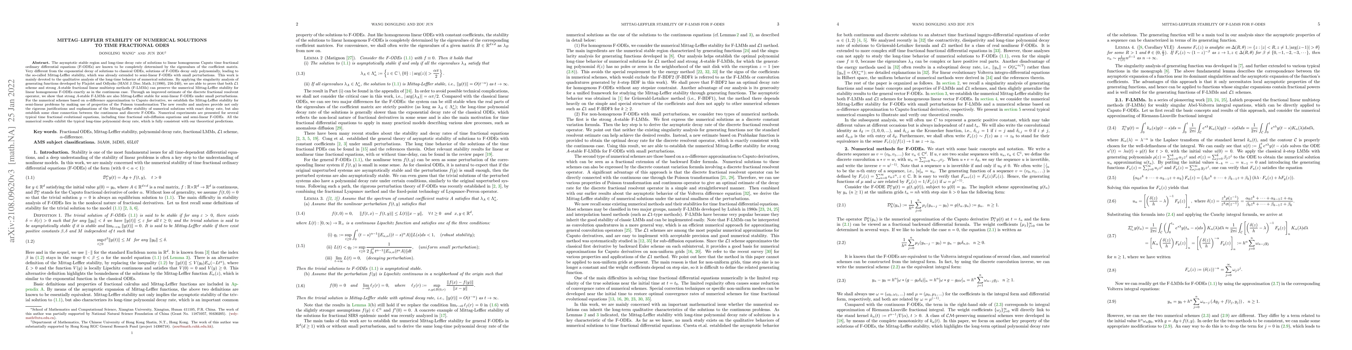 Thumbnail for Mittag--Leffler stability of numerical solutions to time fractional ODEs