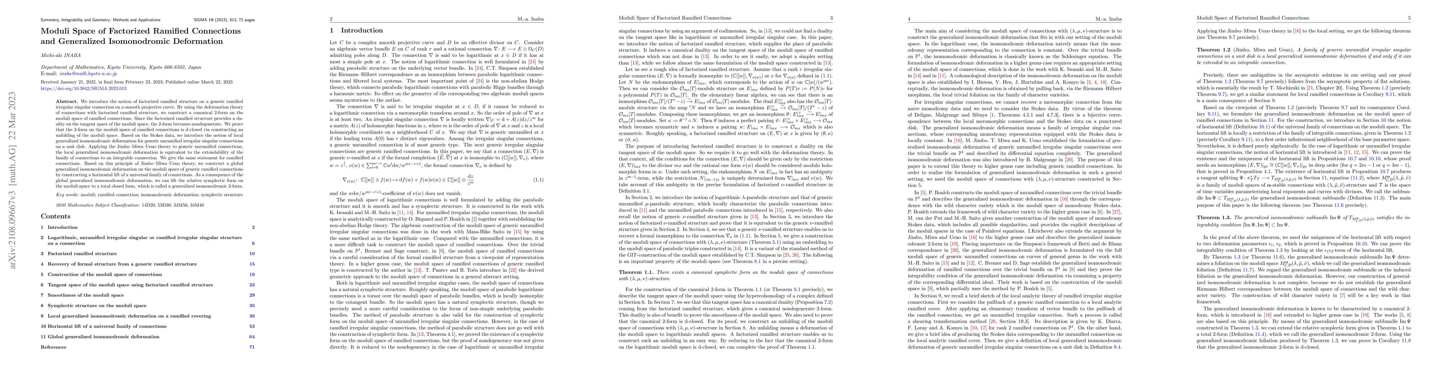Thumbnail for Moduli Space of Factorized Ramified Connections and Generalized
  Isomonodromic Deformation