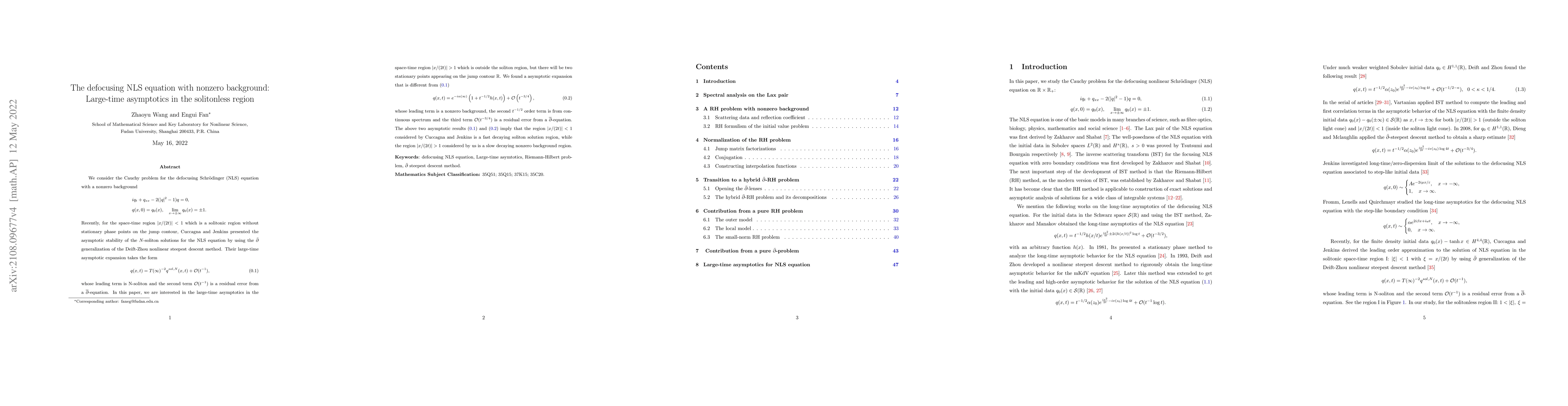 Thumbnail for The defocusing NLS equation with nonzero background: Large-time
  asymptotics in the solitonless region