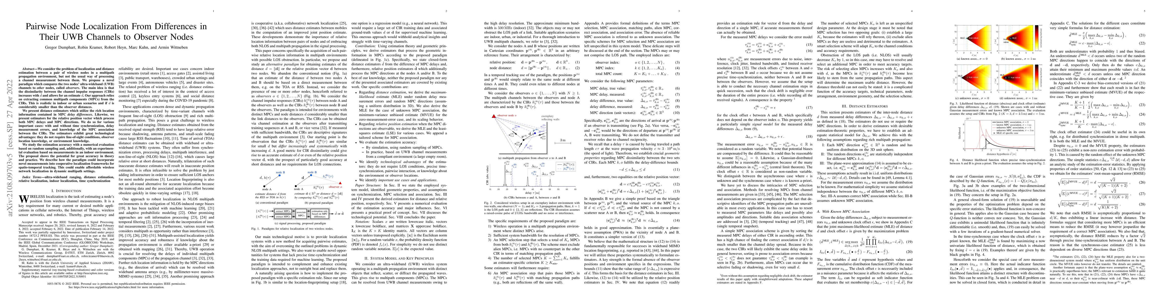 Thumbnail for Pairwise Node Localization From Differences in Their UWB Channels to
  Observer Nodes