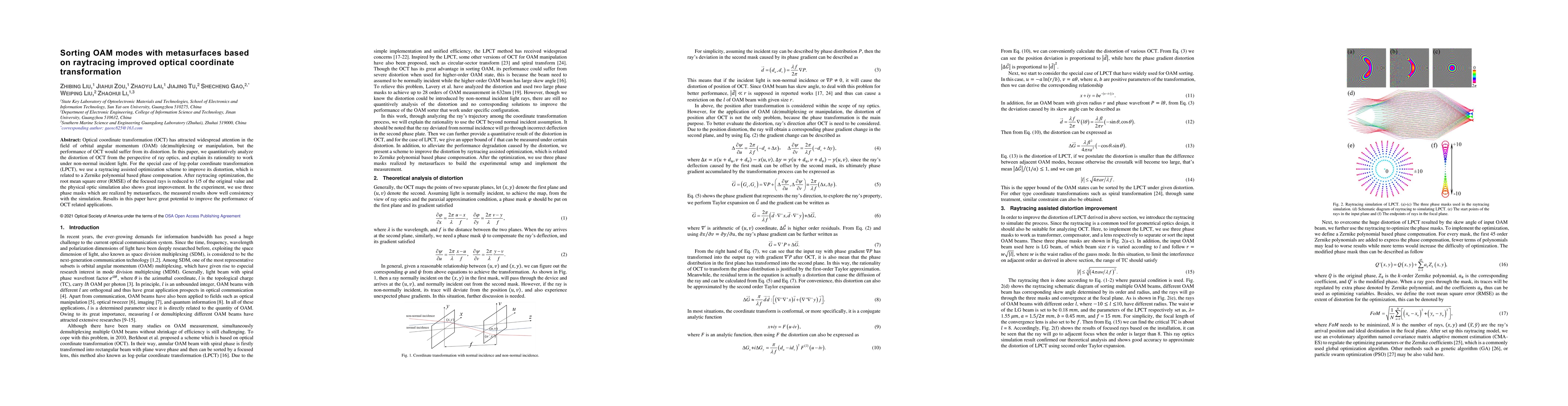 Thumbnail for Sorting OAM modes with metasurfaces based on raytracing improved optical
  coordinate transformation