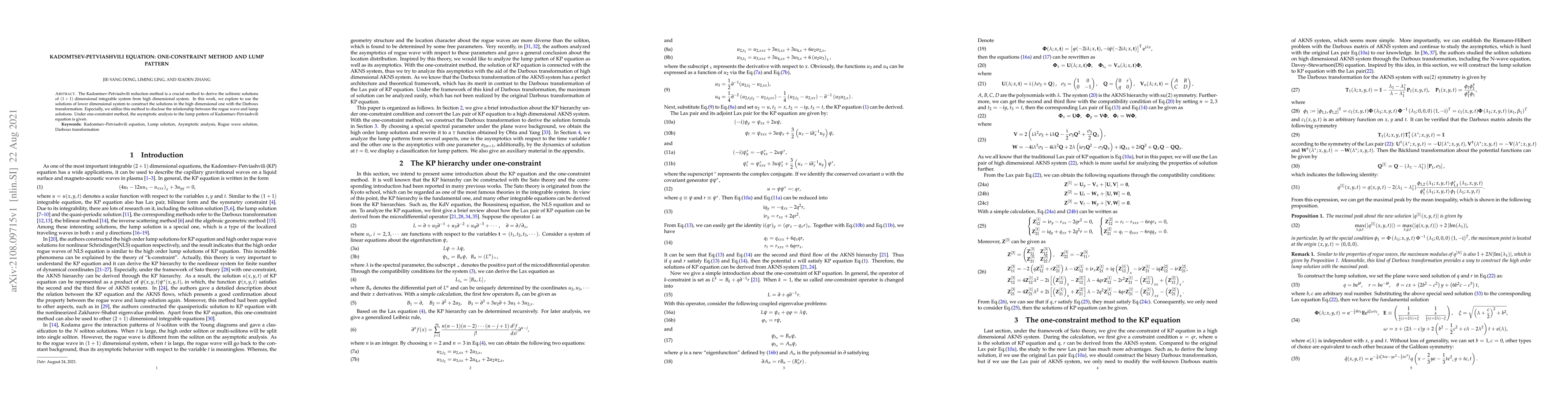 Thumbnail for Kadomtsev-Petviashvili equation: one-constraint method and lump pattern