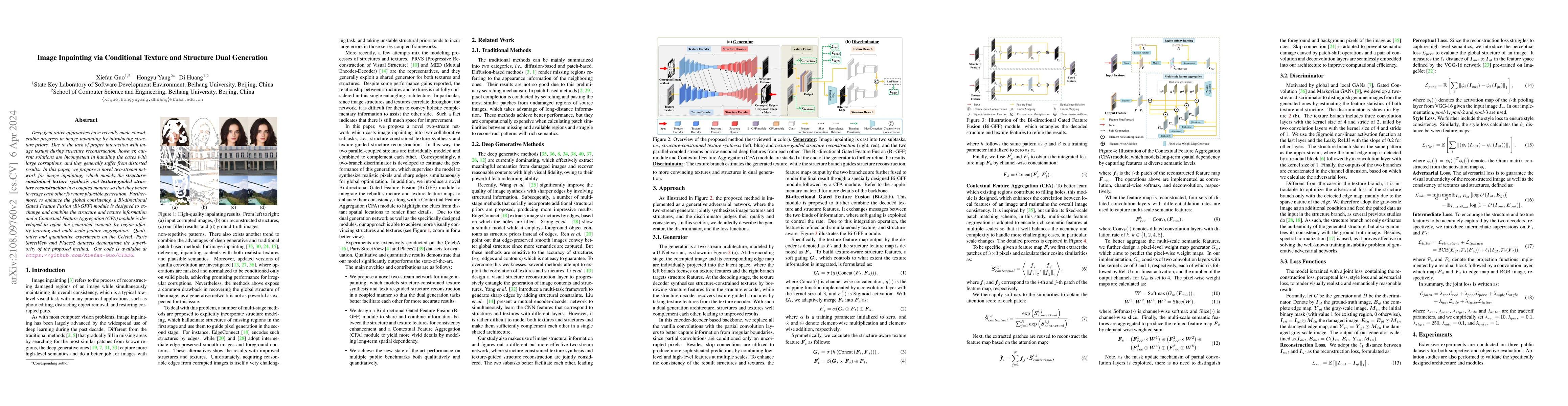 Thumbnail for Image Inpainting via Conditional Texture and Structure Dual Generation