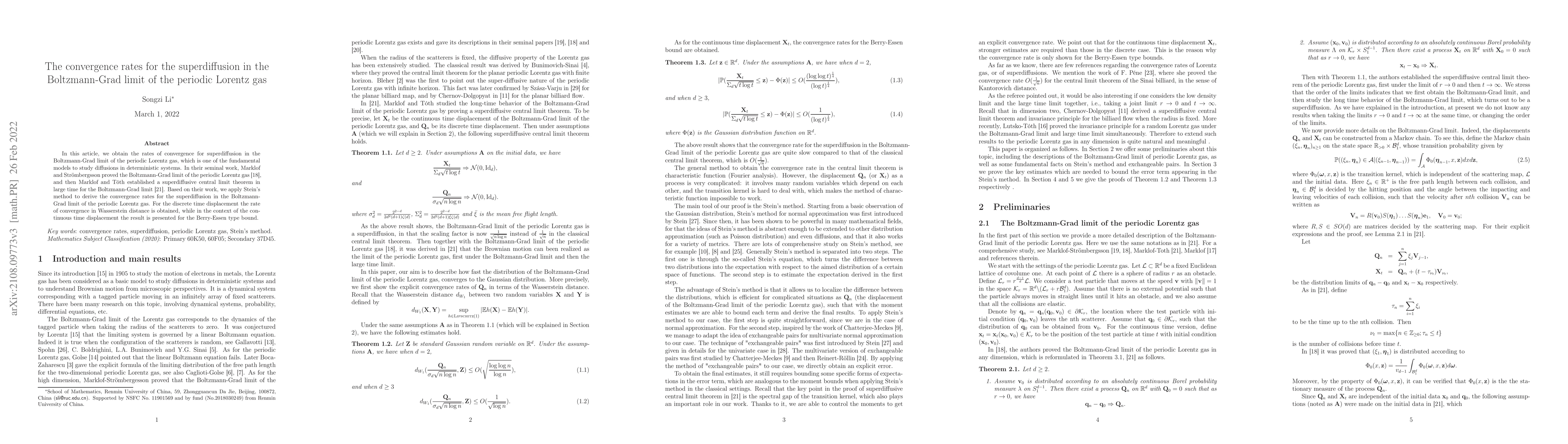 Thumbnail for The convergence rates for the superdiffusion in the Boltzmann-Grad limit
  of the periodic Lorentz gas