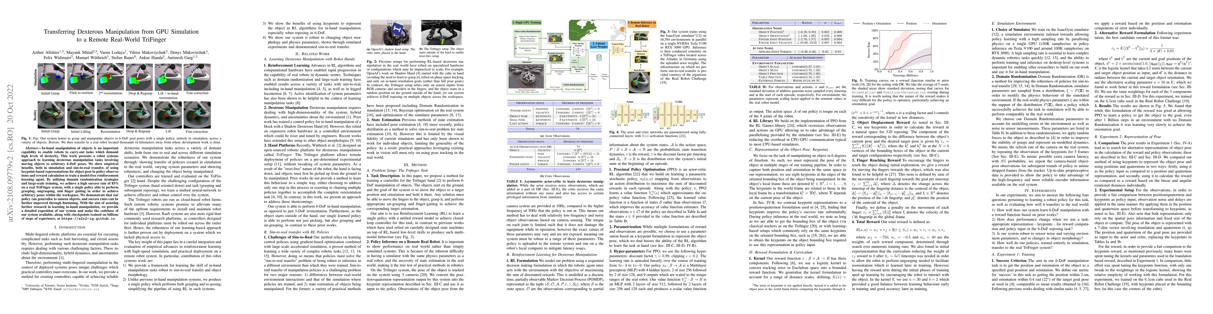 Thumbnail for Transferring Dexterous Manipulation from GPU Simulation to a Remote
  Real-World TriFinger