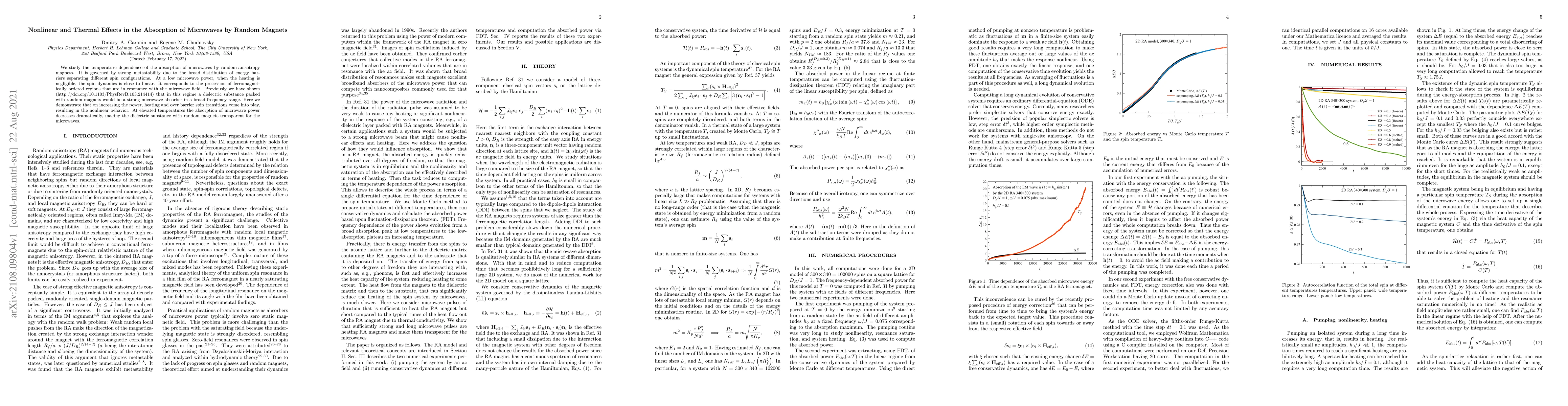 Thumbnail for Nonlinear and Thermal Effects in the Absorption of Microwaves by Random
  Magnets