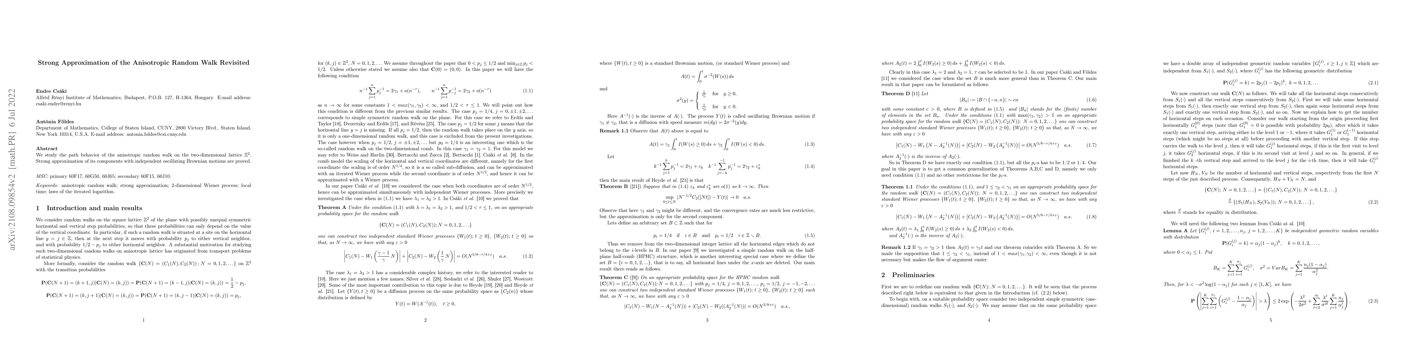 Thumbnail for Strong Approximation of the Anisotropic Random Walk Revisited