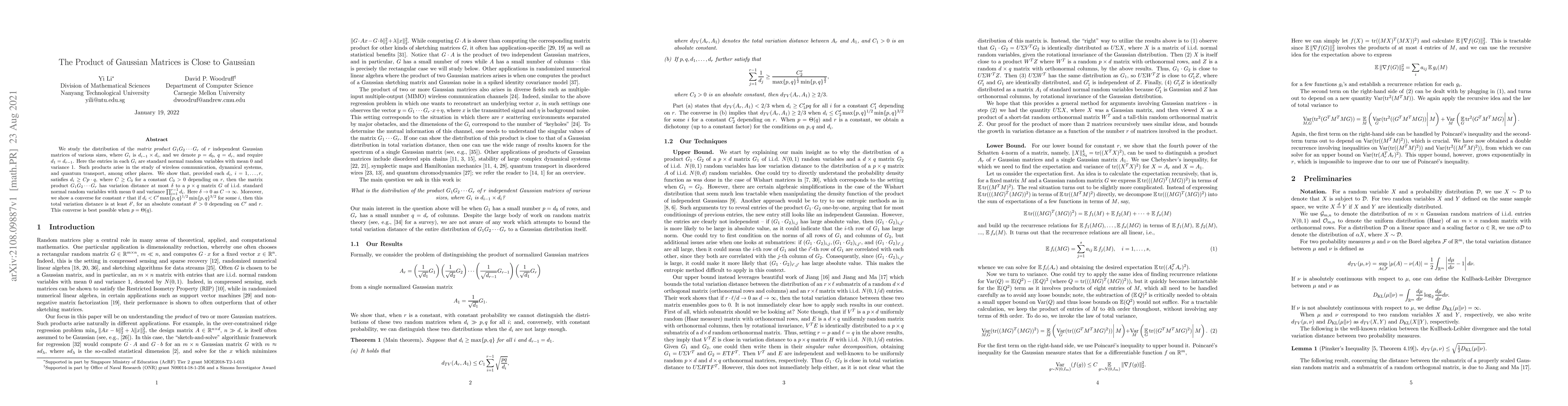 Thumbnail for The Product of Gaussian Matrices is Close to Gaussian