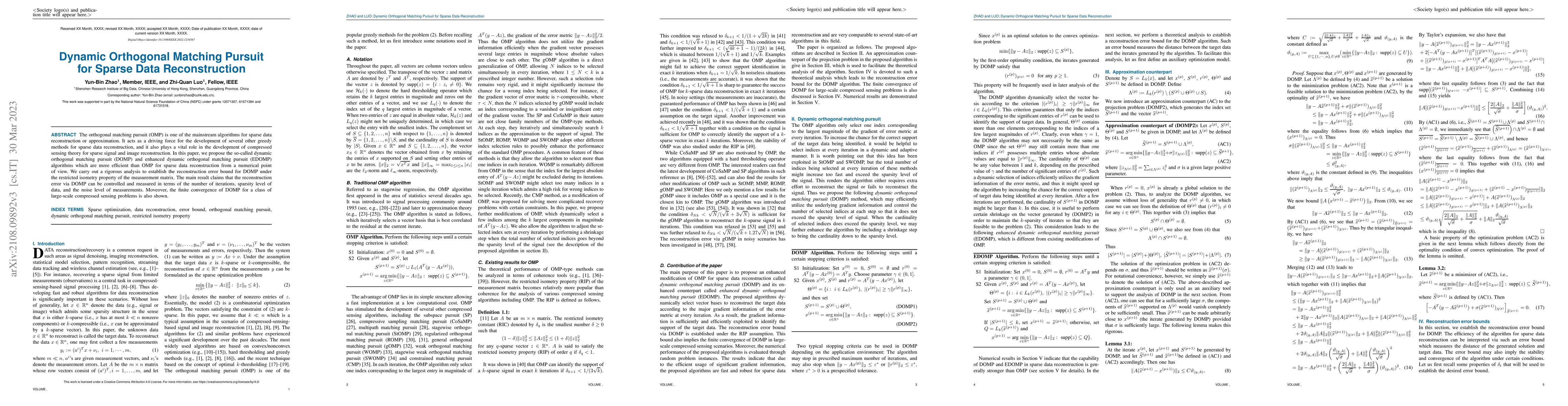 Thumbnail for Dynamic Orthogonal Matching Pursuit for Sparse Data Reconstruction