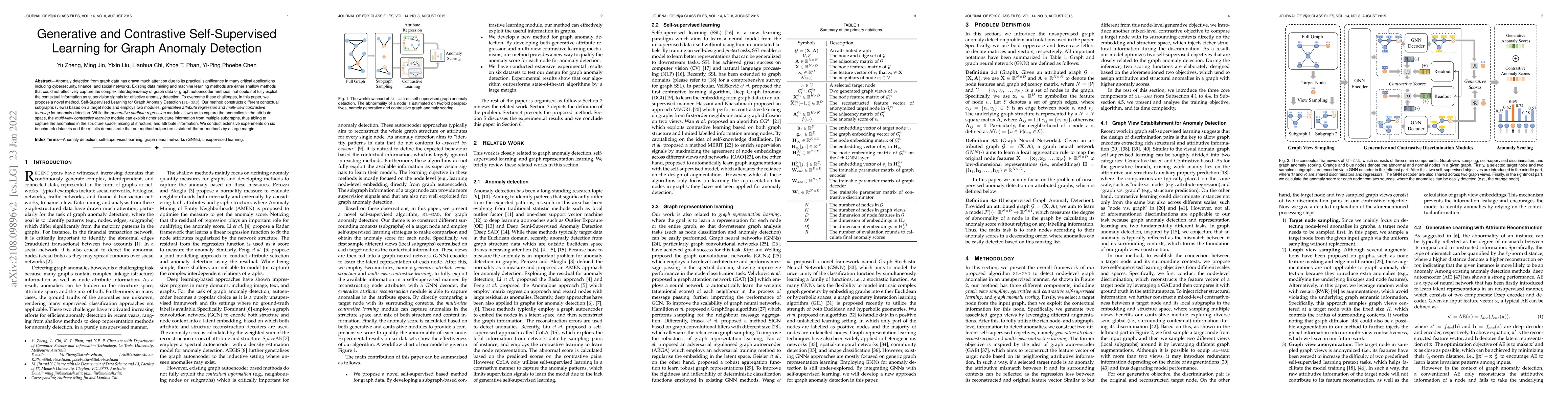 Thumbnail for Generative and Contrastive Self-Supervised Learning for Graph Anomaly
  Detection