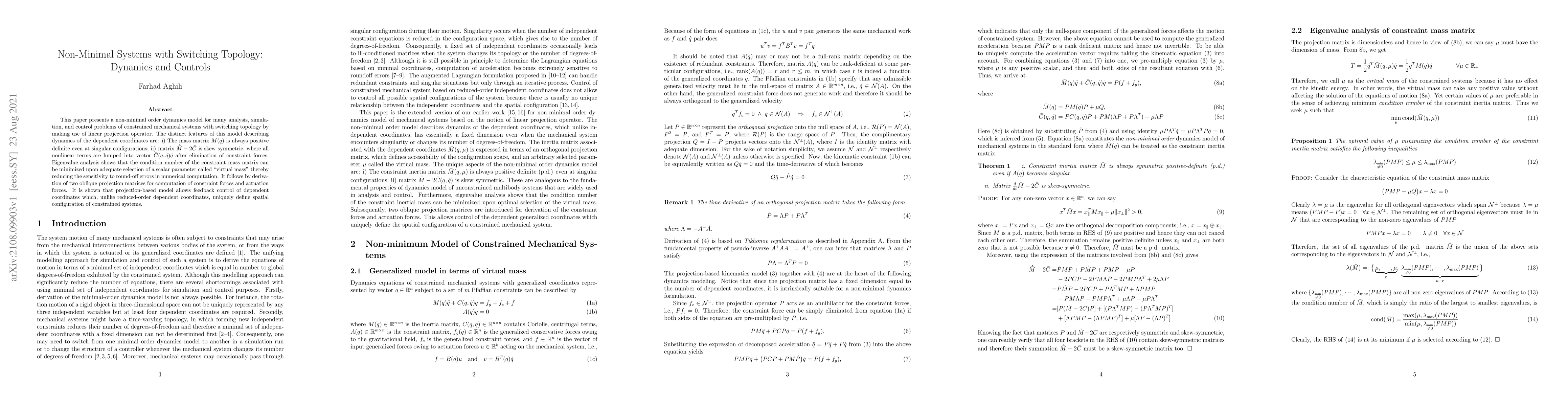 Thumbnail for Non-Minimal Systems with Switching Topology: Dynamics and Controls