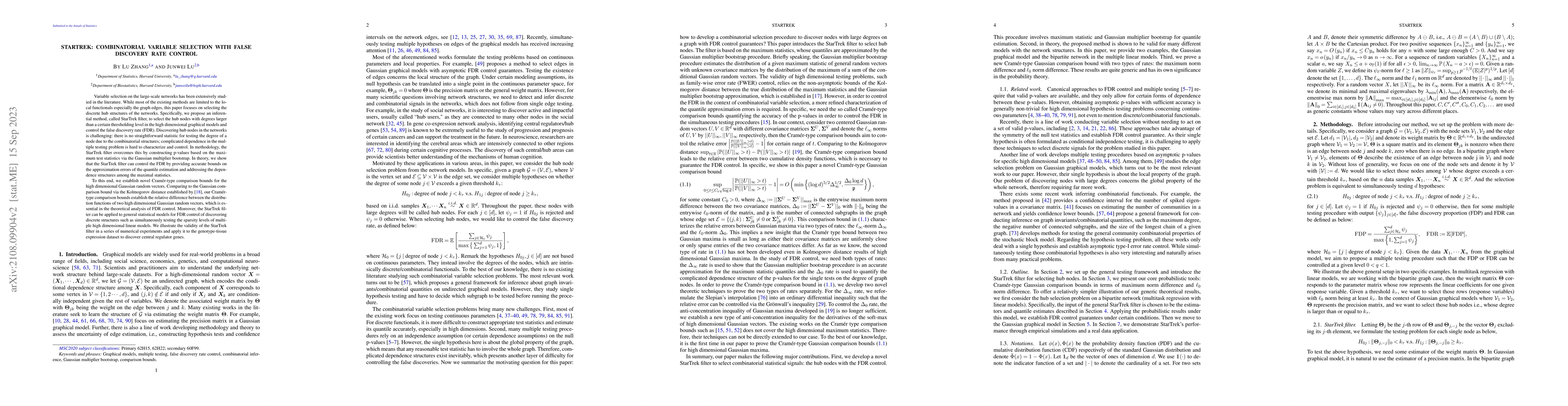 Thumbnail for StarTrek: Combinatorial Variable Selection with False Discovery Rate
  Control