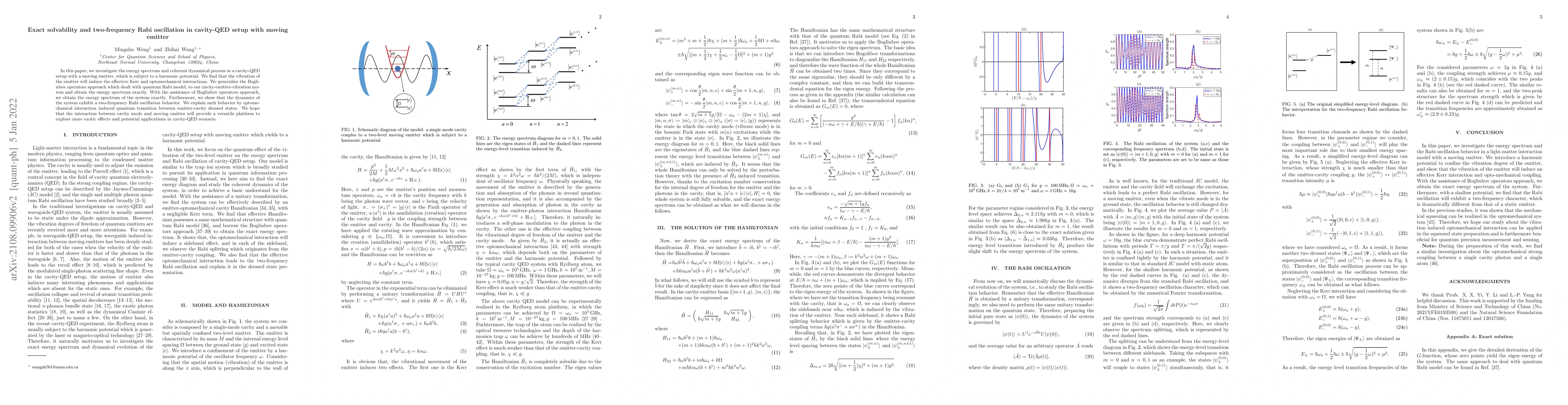 Thumbnail for Exact solvability and two-frequency Rabi oscillation in cavity-QED setup
  with moving emitter