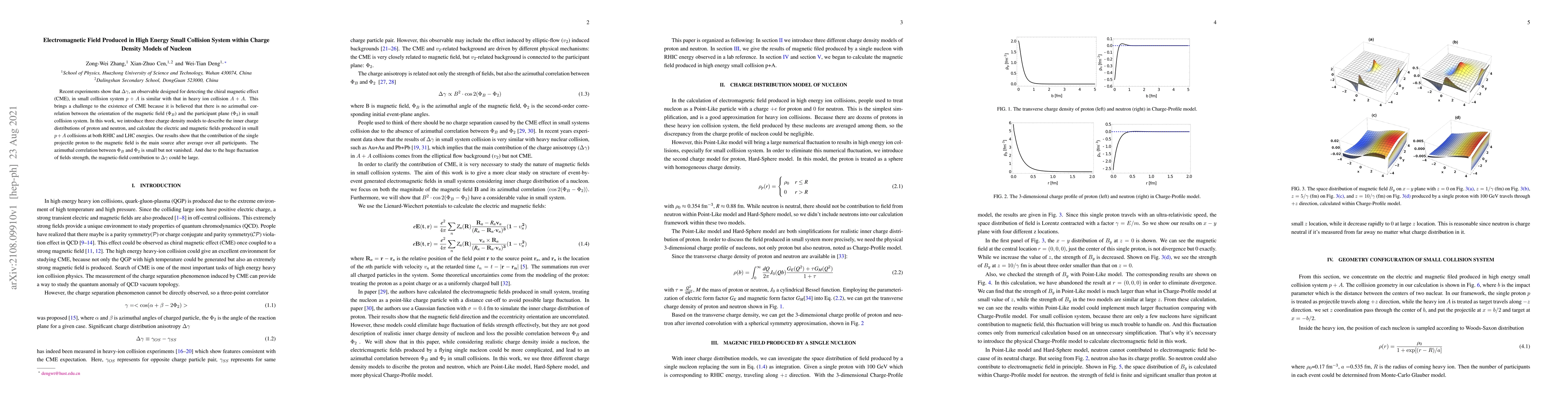 Thumbnail for Electromagnetic Field Produced in High Energy Small Collision System
  within Charge Density Models of Nucleon
