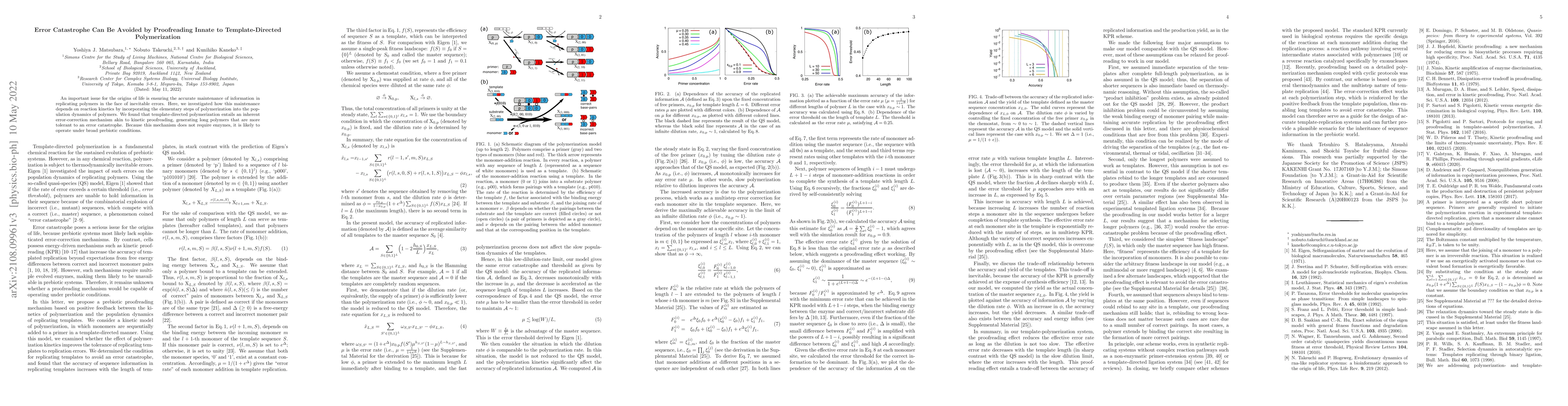 Thumbnail for Error Catastrophe Can Be Avoided by Proofreading Innate to
  Template-Directed Polymerization