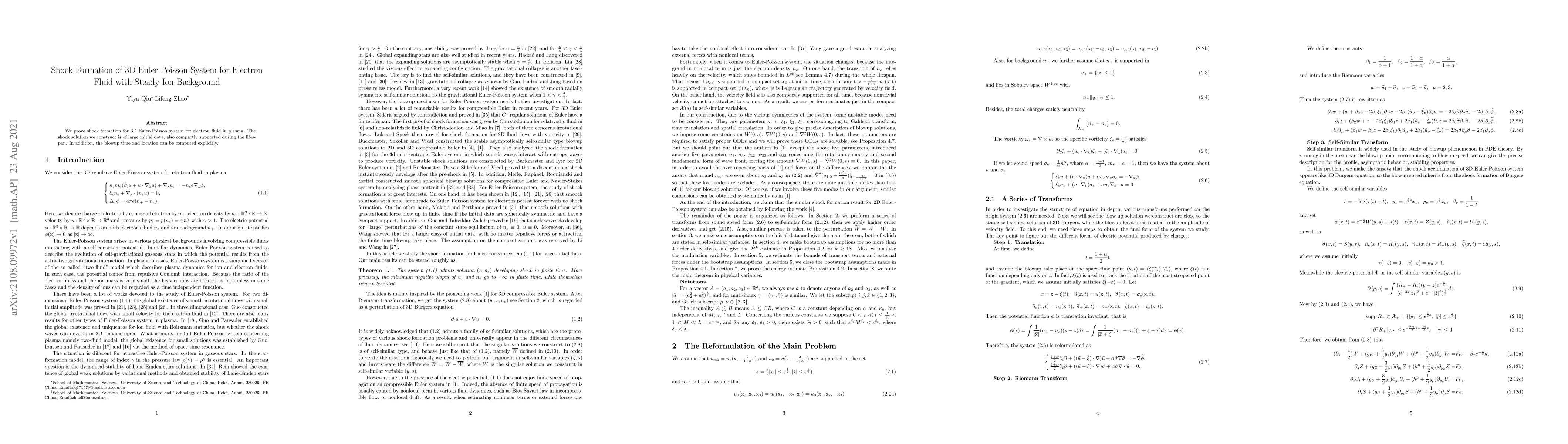 Thumbnail for Shock Formation of 3D Euler-Poisson System for Electron Fluid with
  Steady Ion Background
