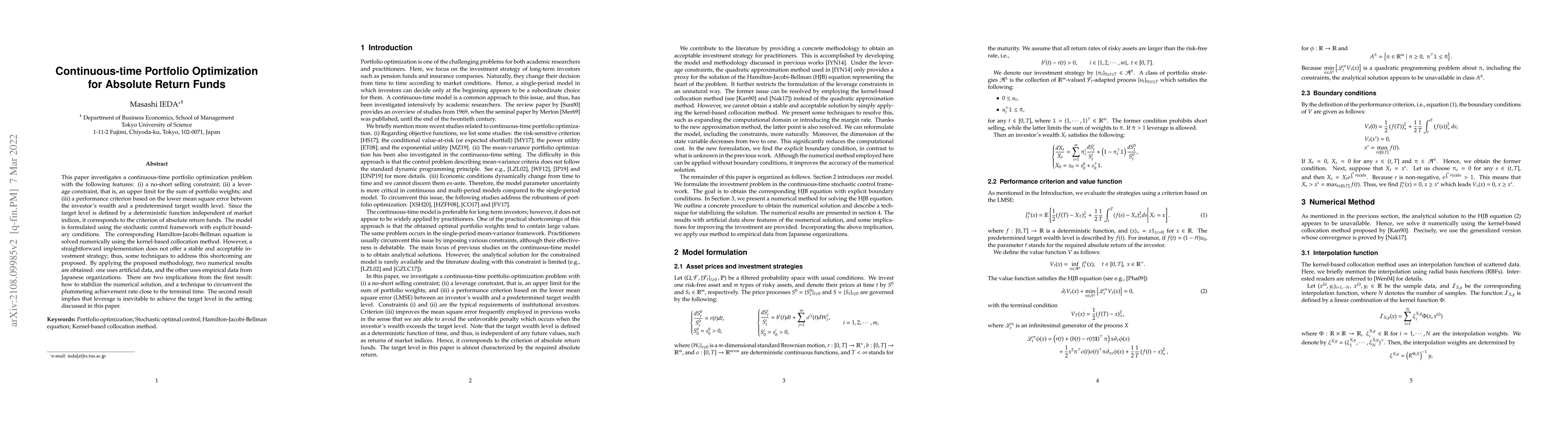 Thumbnail for Continuous-time Portfolio Optimization for Absolute Return Funds
