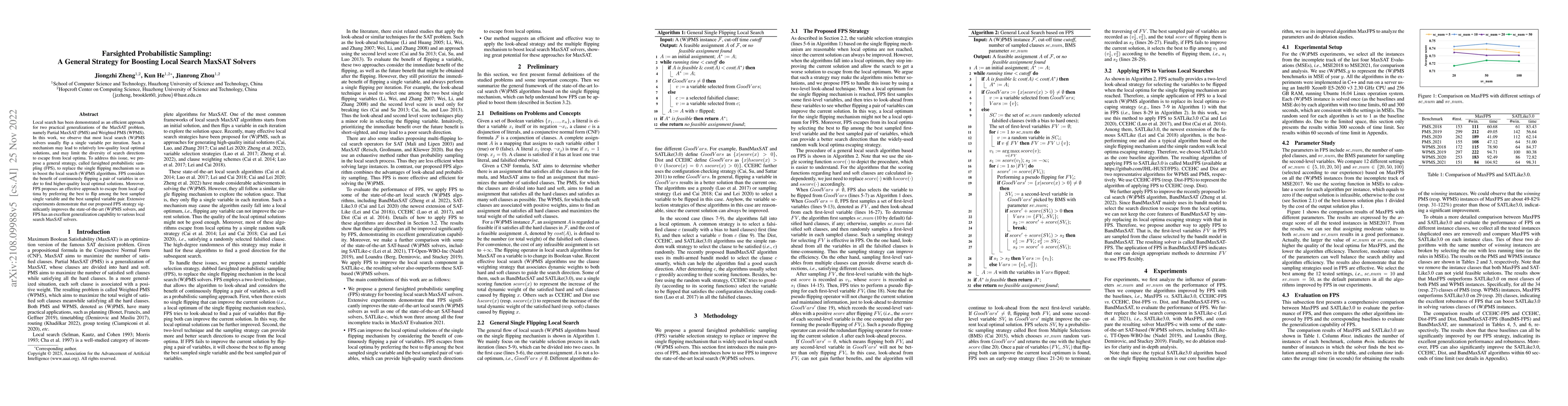 Thumbnail for Farsighted Probabilistic Sampling: A General Strategy for Boosting Local
  Search MaxSAT Solvers