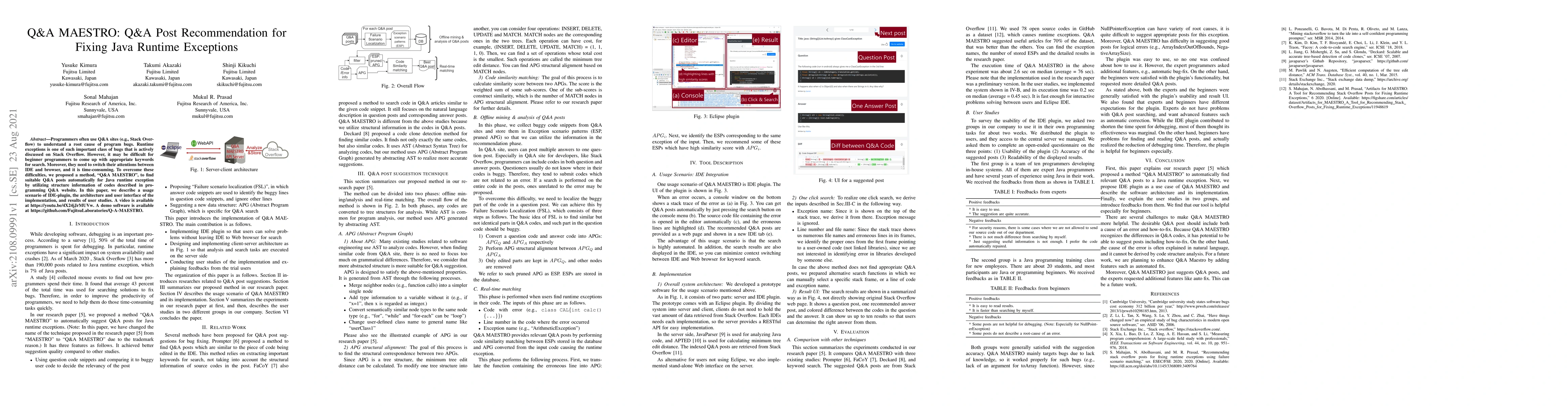 Thumbnail for Q&A MAESTRO: Q&A Post Recommendation for Fixing Java Runtime Exceptions