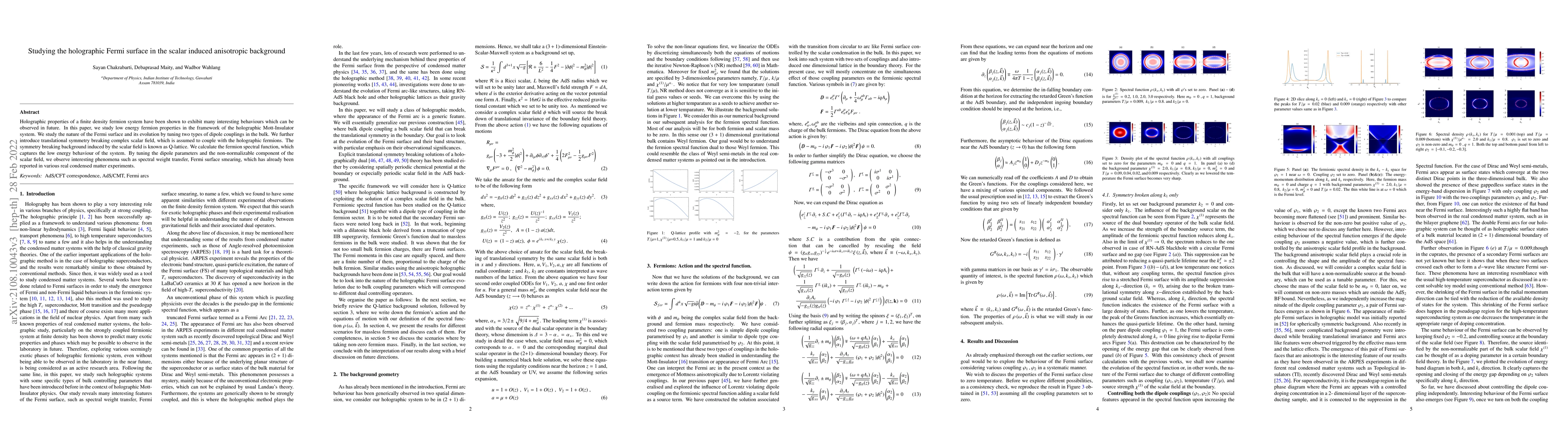 Thumbnail for Studying the holographic Fermi surface in the scalar induced anisotropic
  background