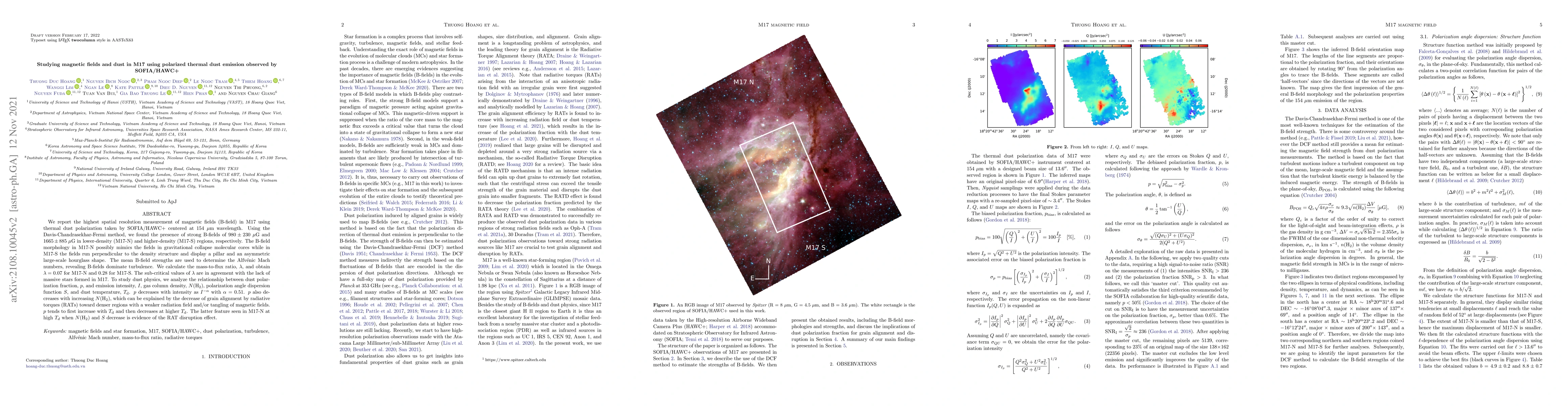 Thumbnail for Studying magnetic fields and dust in M17 using polarized thermal dust
  emission observed by SOFIA/HAWC+