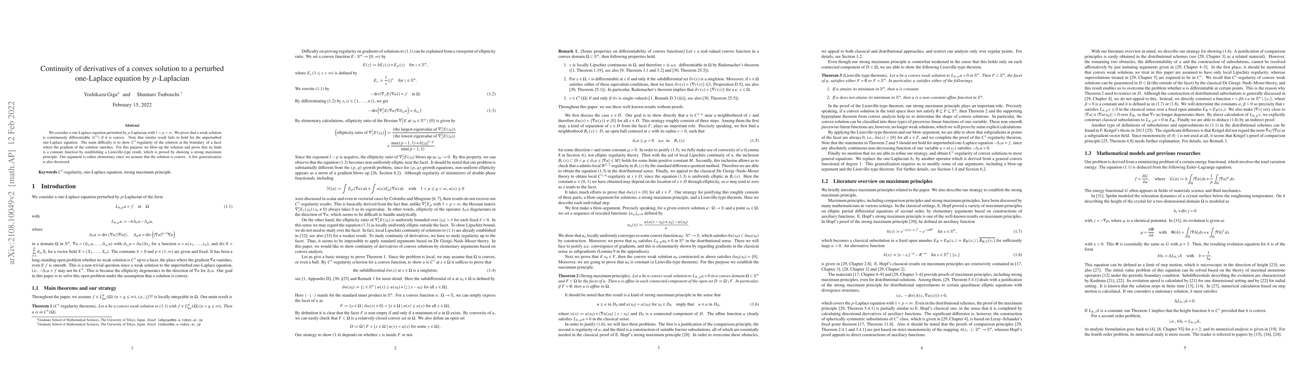 Thumbnail for Continuity of derivatives of a convex solution to a perturbed
  one-Laplace equation by $p$-Laplacian