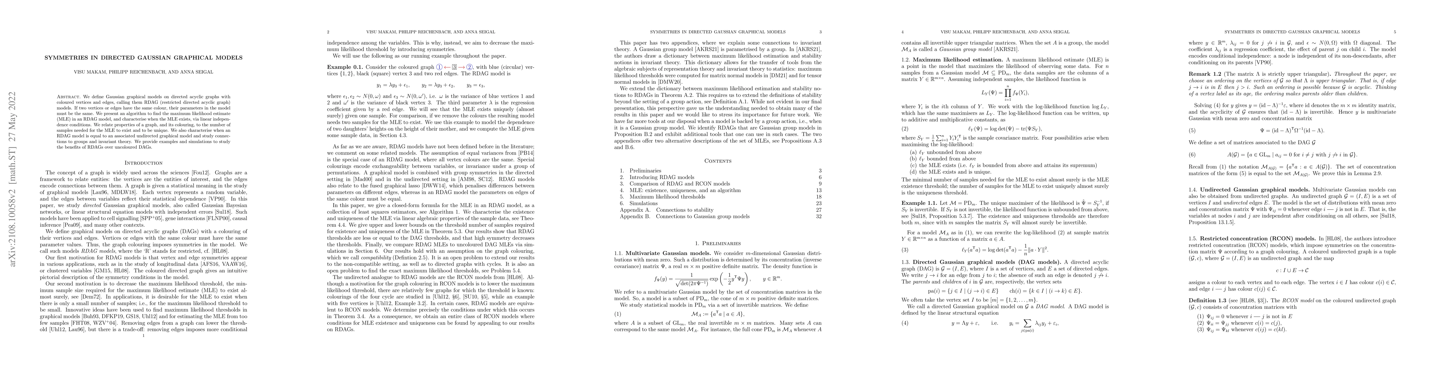 Thumbnail for Symmetries in Directed Gaussian Graphical Models