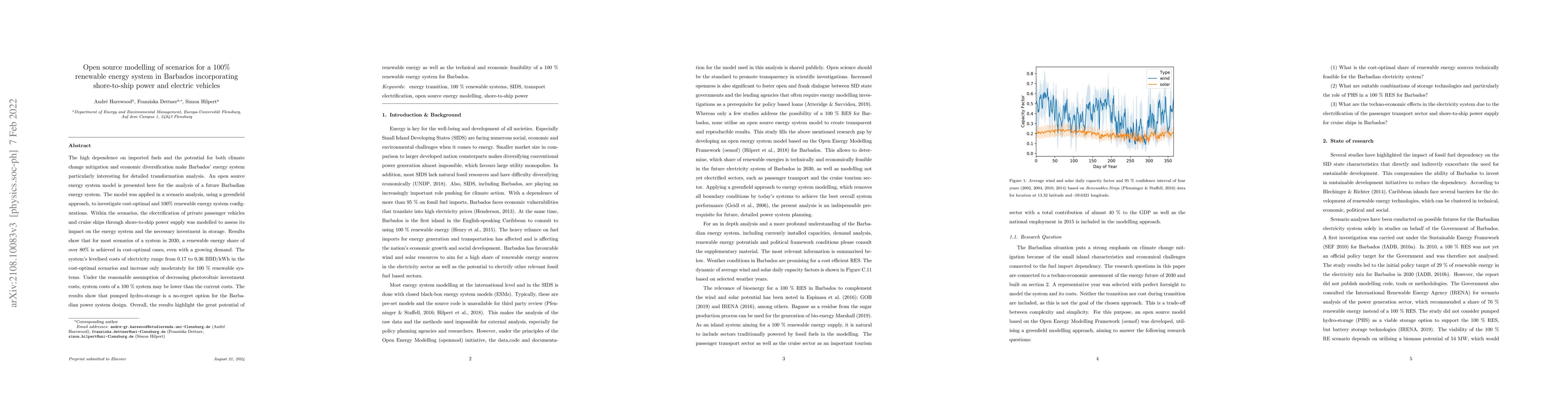 Thumbnail for Open source modelling of scenarios for a 100% renewable energy system in
  Barbados incorporating shore-to-ship power and electric vehicles