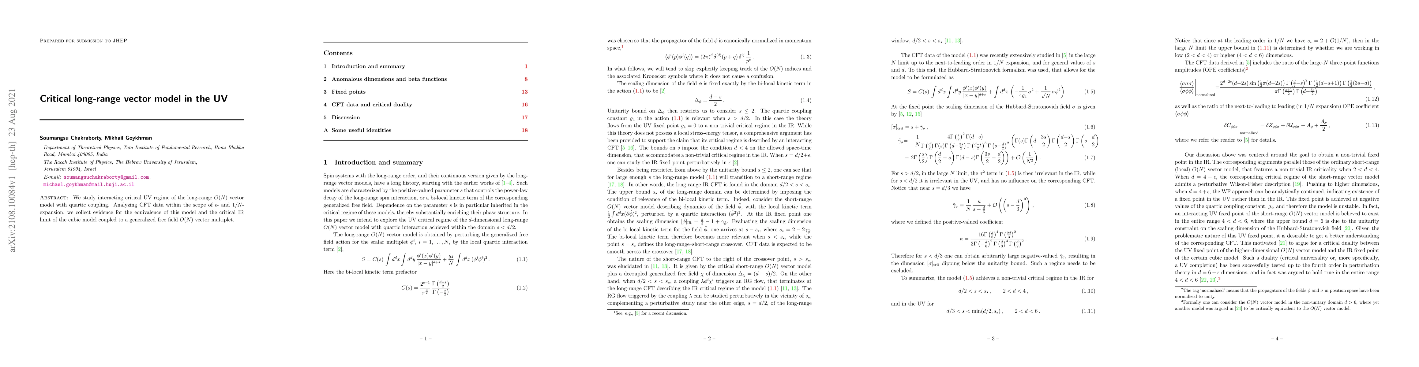 Thumbnail for Critical long-range vector model in the UV