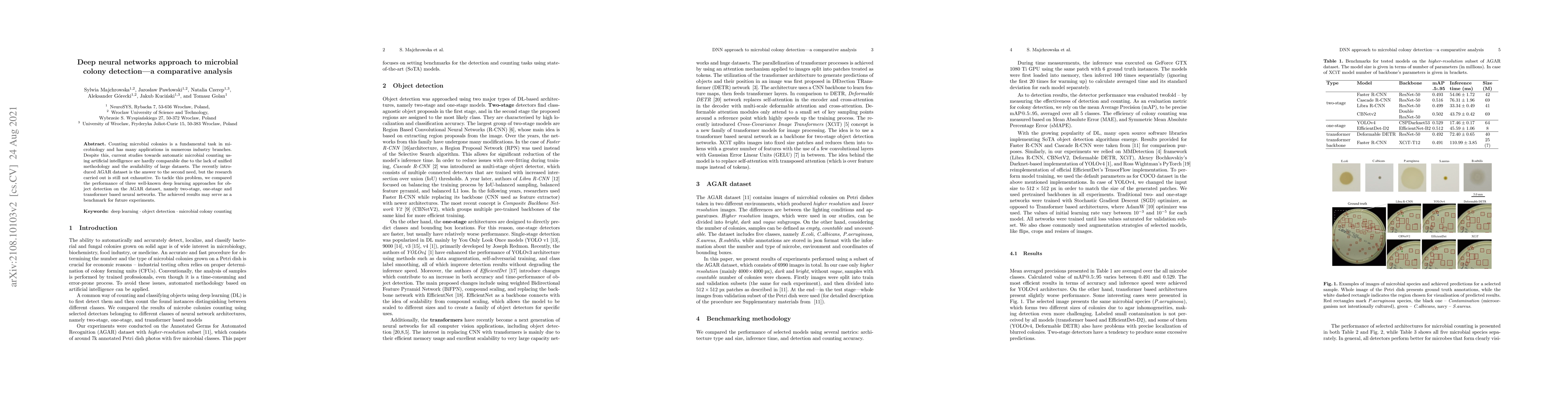 Thumbnail for Deep neural networks approach to microbial colony detection -- a
  comparative analysis