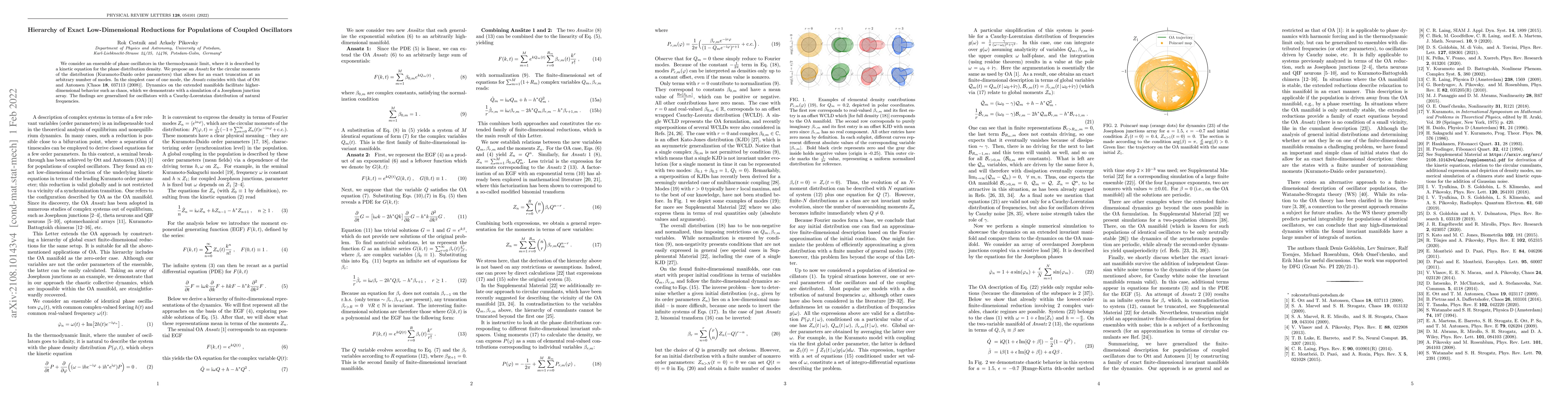 Thumbnail for Hierarchy of exact low-dimensional reductions for populations of coupled
  oscillators