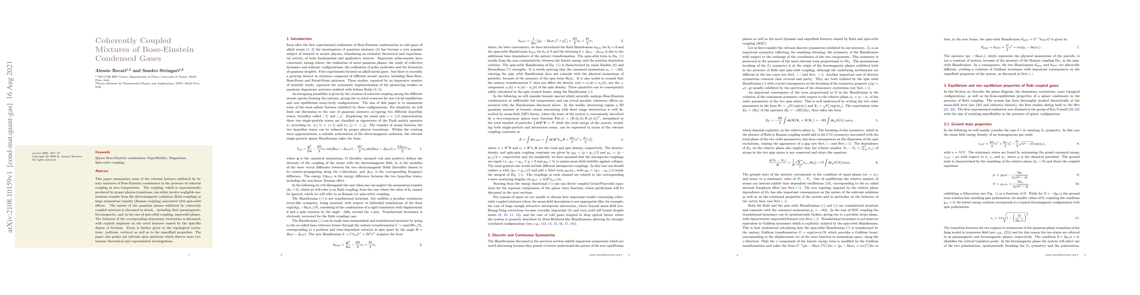Thumbnail for Coherently Coupled Mixtures of Bose-Einstein Condensed Gases