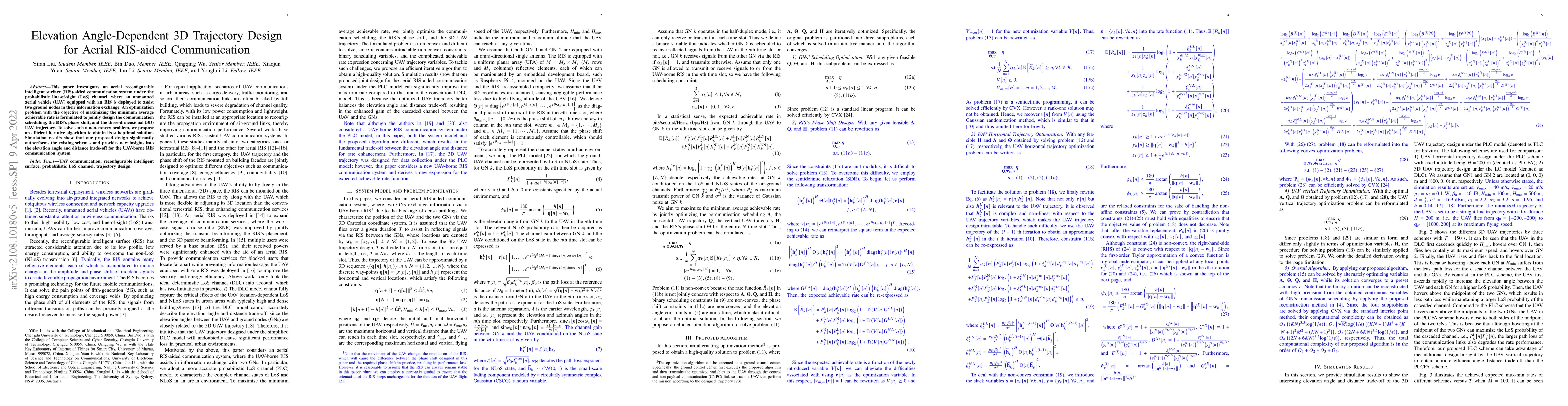 Thumbnail for Elevation Angle-Dependent 3D Trajectory Design for Aerial RIS-aided
  Communication