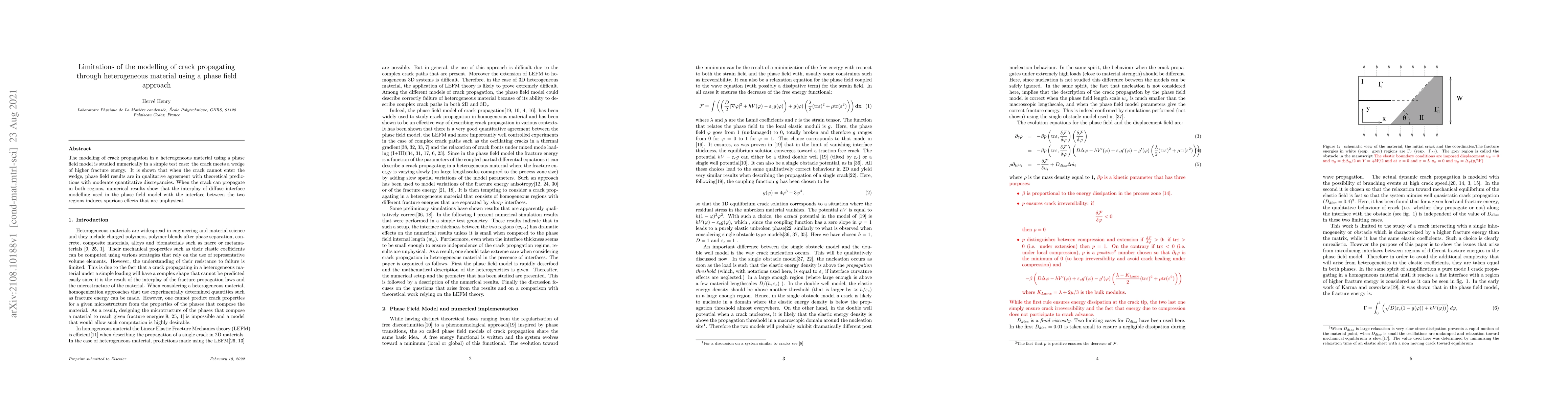 Thumbnail for Limitations of the modelling of crack propagating through heterogeneous
  material using a phase field approach